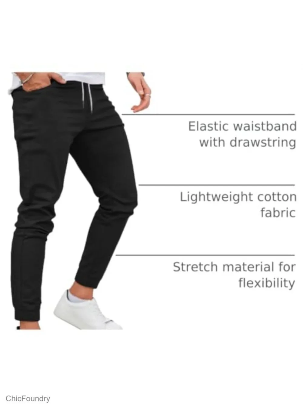 Mens Slim Fit Stretch Jogger Pants Tapered Leg Drawstring Elastic Waist Chinos